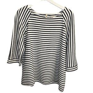 Chico's Black & White Striped Pullover Top‎ Sz  2/M Beachy Coastal Nautical